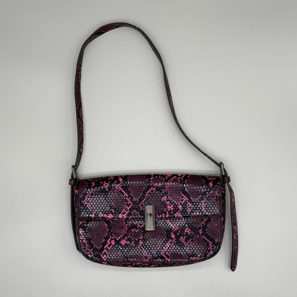 Y2K Worthington Pink Black Snakeskin Print Shoulder Bag Baguette Flap